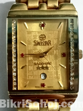 SWISTAR 22k Gold Plated Swiss Quartz Watch- Water Resistant